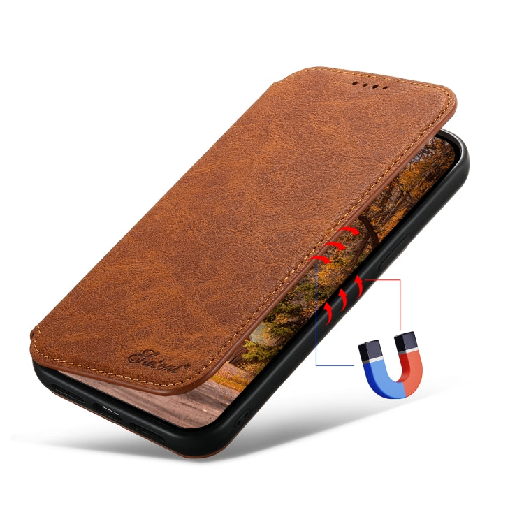 For iPhone 12 Pro Max Suteni J06 Retro Matte Litchi Texture Leather Magnetic Magsafe Phone Case(Khaki) - free shipping - PMC Jewellery - Order now!