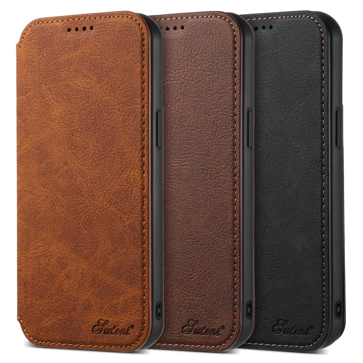 For iPhone 12 Pro Max Suteni J06 Retro Matte Litchi Texture Leather Magnetic Magsafe Phone Case(Khaki) - free shipping - PMC Jewellery - Order now!