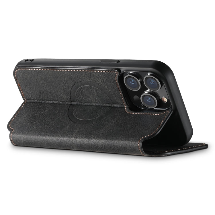For iPhone 14 Suteni J06 Retro Matte Litchi Texture Leather Magnetic Magsafe Phone Case(Black) - iPhone 14 Cases by Suteni | Online Shopping South Africa | PMC Jewellery