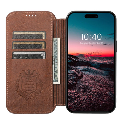 For iPhone 14 Suteni J06 Retro Matte Litchi Texture Leather Magnetic Magsafe Phone Case(Brown) - iPhone 14 Cases by Suteni | Online Shopping South Africa | PMC Jewellery | Buy Now Pay Later Mobicred