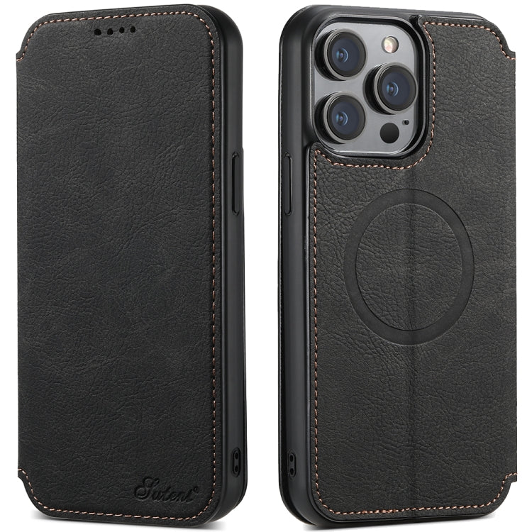 For iPhone 14 Pro Suteni J06 Retro Matte Litchi Texture Leather Magnetic Magsafe Phone Case(Black) - free shipping - PMC Jewellery - Order now!