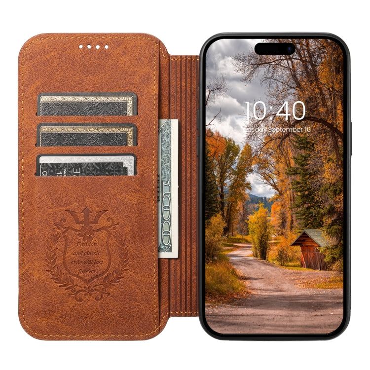 For iPhone 14 Plus Suteni J06 Retro Matte Litchi Texture Leather Magnetic Magsafe Phone Case(Khaki) - free shipping - PMC Jewellery - Order now!