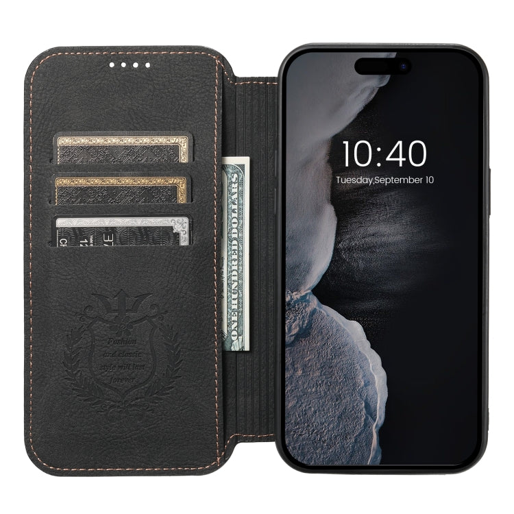For iPhone 14 Pro Max Suteni J06 Retro Matte Litchi Texture Leather Magnetic Magsafe Phone Case(Black) - iPhone 14 Pro Max Cases by Suteni | Online Shopping South Africa | PMC TechLife