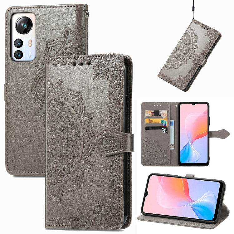 For Blackview A85 Mandala Flower Embossed Leather Phone Case(Gray) - More Brand by PMC Jewellery | Online Shopping South Africa | PMC Jewellery | Buy Now Pay Later Mobicred