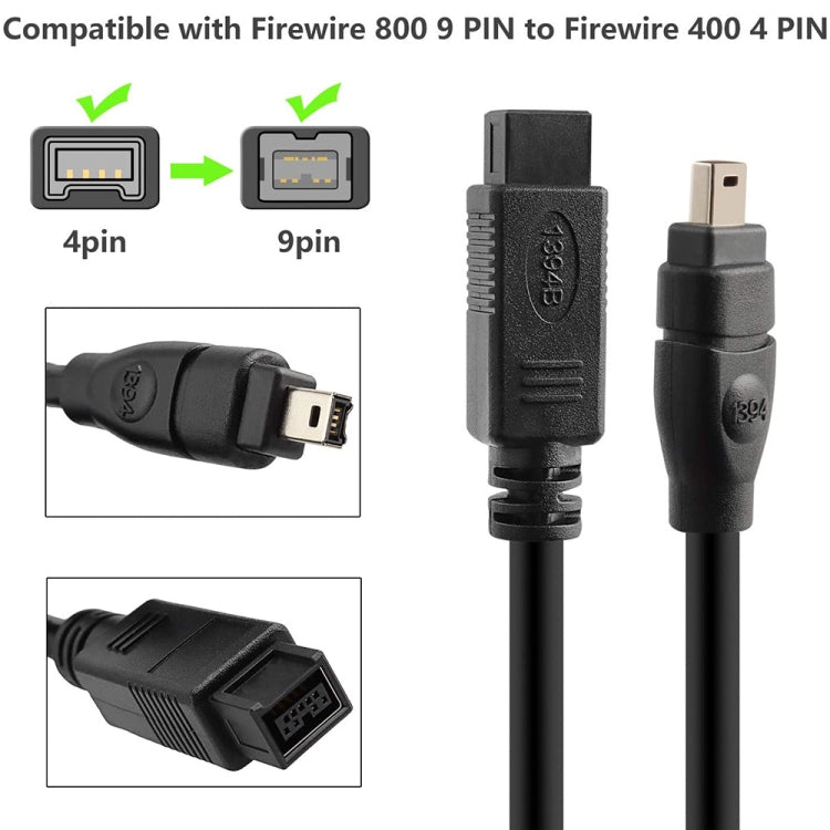 JUNSUNMAY FireWire High Speed Premium DV 800 9 Pin Male To FireWire 400 4 Pin Male IEEE 1394 Cable, Length:4.5m - 1394 Series by JUNSUNMAY | Online Shopping South Africa | PMC Jewellery | Buy Now Pay Later Mobicred