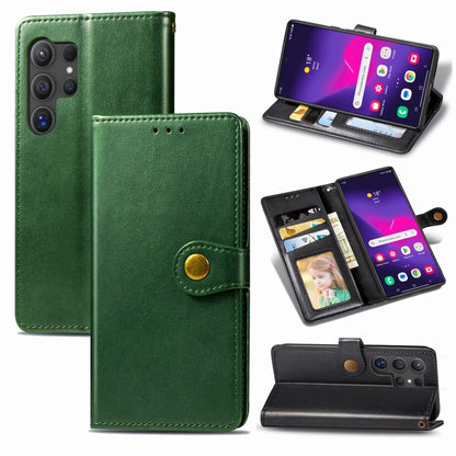 For Samsung Galaxy S25 Ultra 5G Retro Solid Color Buckle Leather Phone Case(Green) - Galaxy S25 Ultra 5G Cases by PMC Jewellery | Online Shopping South Africa | PMC Jewellery | Buy Now Pay Later Mobicred