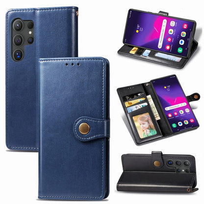 For Samsung Galaxy S25+ 5G Retro Solid Color Buckle Leather Phone Case(Blue) - Galaxy S25+ 5G Cases by PMC Jewellery | Online Shopping South Africa | PMC Jewellery | Buy Now Pay Later Mobicred