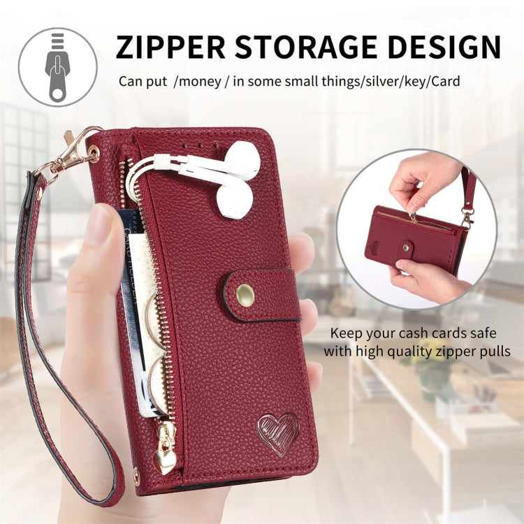 For iPhone 16 Plus Love Zipper Lanyard Leather Phone Case(Red) - free shipping - PMC Jewellery - Order now!