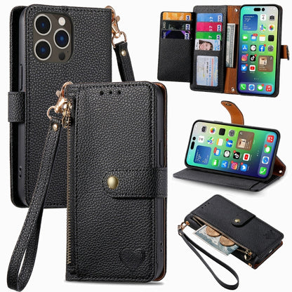 For iPhone 16 Pro Love Zipper Lanyard Leather Phone Case(Black) - iPhone 16 Pro Cases by PMC Jewellery | Online Shopping South Africa | PMC Jewellery | Buy Now Pay Later Mobicred