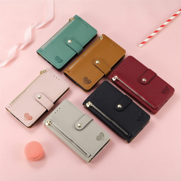 For iPhone 16e Love Zipper Lanyard Leather Phone Case(Gray) - iPhone 16e Cases by PMC TechLife | Online Shopping South Africa | PMC TechLife | Buy Now Pay Later Mobicred