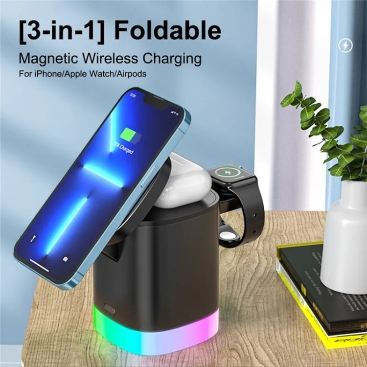 T15 3 in 1 Magnetic Magsafe Wireless Charger Folding Charging Stand For iPhone / iWatch / AirPods(Black) - Wireless Charger by PMC Jewellery | Online Shopping South Africa | PMC Jewellery | Buy Now Pay Later Mobicred