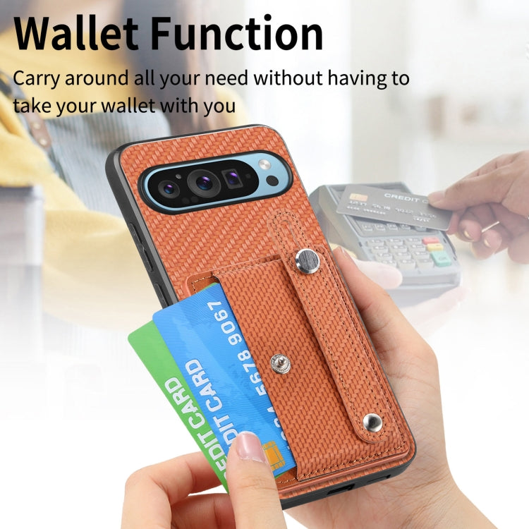 For Google Pixel 9 Wristband Kickstand Card Wallet Back Cover Phone Case with Tool Knife(Brown) - Google Cases by PMC TechLife | Online Shopping South Africa | PMC TechLife | Buy Now Pay Later Mobicred