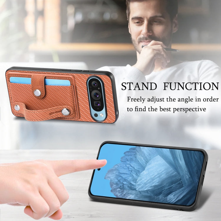 For Google Pixel 9 Pro Wristband Kickstand Card Wallet Back Cover Phone Case with Tool Knife(Brown) - Google Cases by PMC TechLife | Online Shopping South Africa | PMC TechLife | Buy Now Pay Later Mobicred