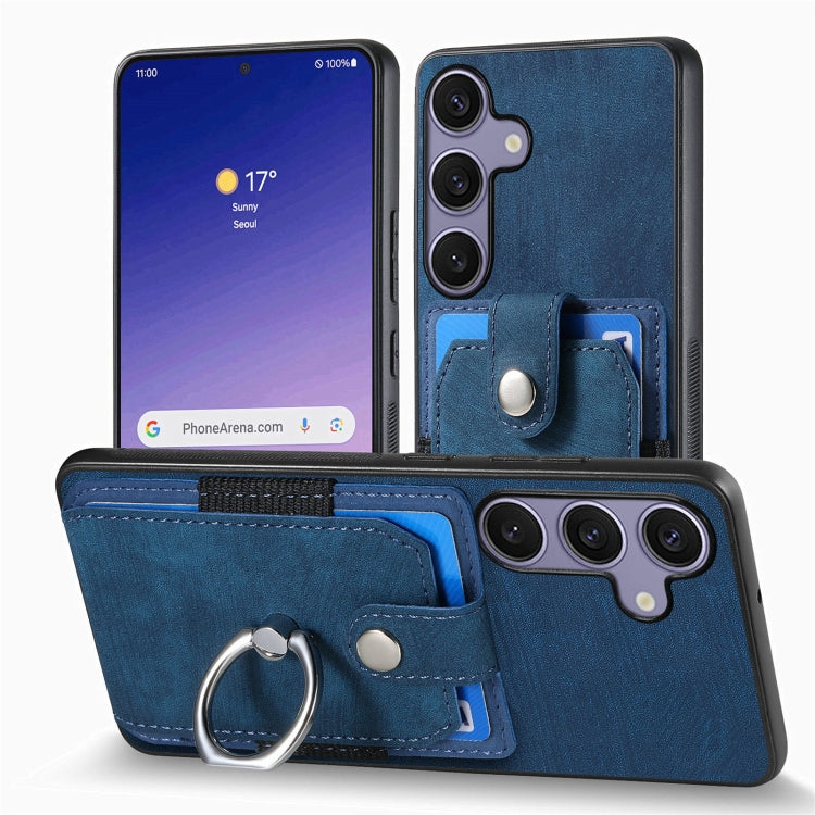 For Samsung Galaxy S25+ 5G Retro Skin-feel Ring Card Wallet Phone Case(Blue) - Galaxy S25+ 5G Cases by PMC Jewellery | Online Shopping South Africa | PMC Jewellery | Buy Now Pay Later Mobicred