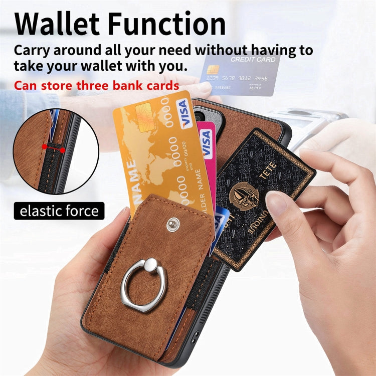 For Samsung Galaxy S25+ 5G Retro Skin-feel Ring Card Wallet Phone Case(Brown) - Galaxy S25+ 5G Cases by PMC TechLife | Online Shopping South Africa | PMC TechLife | Buy Now Pay Later Mobicred