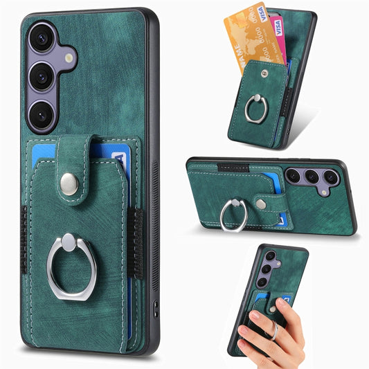 For Samsung Galaxy S25 Ultra 5G Retro Skin-feel Ring Card Wallet Phone Case(Green) - Galaxy S25 Ultra 5G Cases by PMC Jewellery | Online Shopping South Africa | PMC Jewellery | Buy Now Pay Later Mobicred