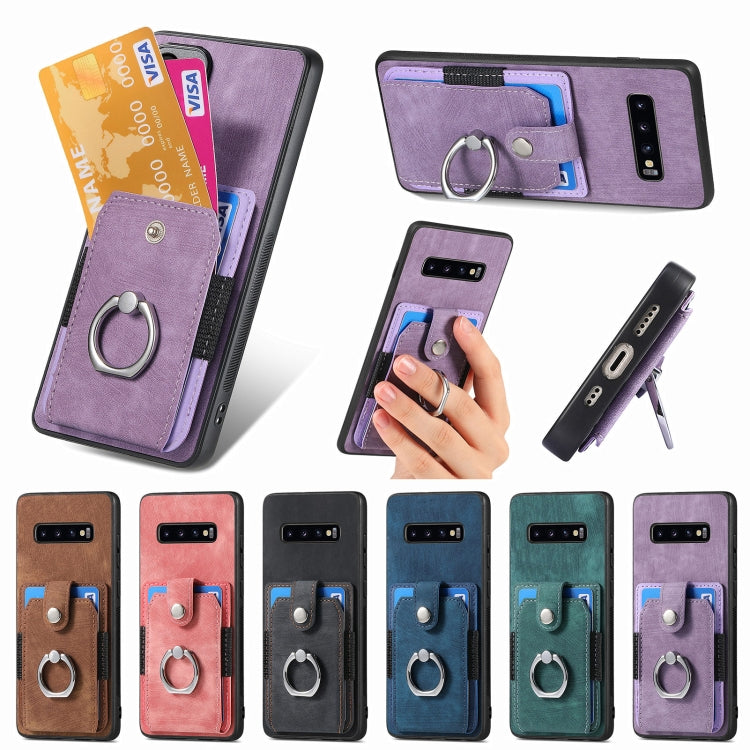For Samsung Galaxy S25+ 5G Retro Skin-feel Ring Card Wallet Phone Case(Blue) - Galaxy S25+ 5G Cases by PMC Jewellery | Online Shopping South Africa | PMC Jewellery | Buy Now Pay Later Mobicred