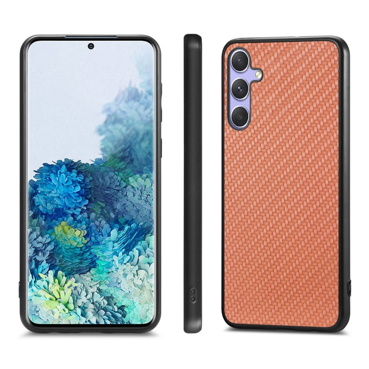 For Samsung Galaxy S25+ 5G Carbon Fiber Texture Leather Back Cover Phone Case(Brown) - Galaxy Phone Cases by PMC Jewellery | Online Shopping South Africa | PMC Jewellery | Buy Now Pay Later Mobicred
