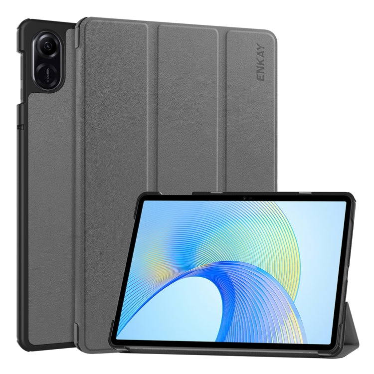 For Honor Pad X8 Pro / X9 11.5 ENKAY Tri-fold Custer Texture Leather Smart Tablet Case(Grey) - free shipping - PMC TechLife - Order now!