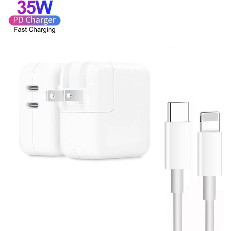 35W PD3.0 USB-C / Type-C Dual Port Charger with 2m Type-C to 8 Pin Data Cable, US Plug - free shipping - PMC Jewellery - Order now!