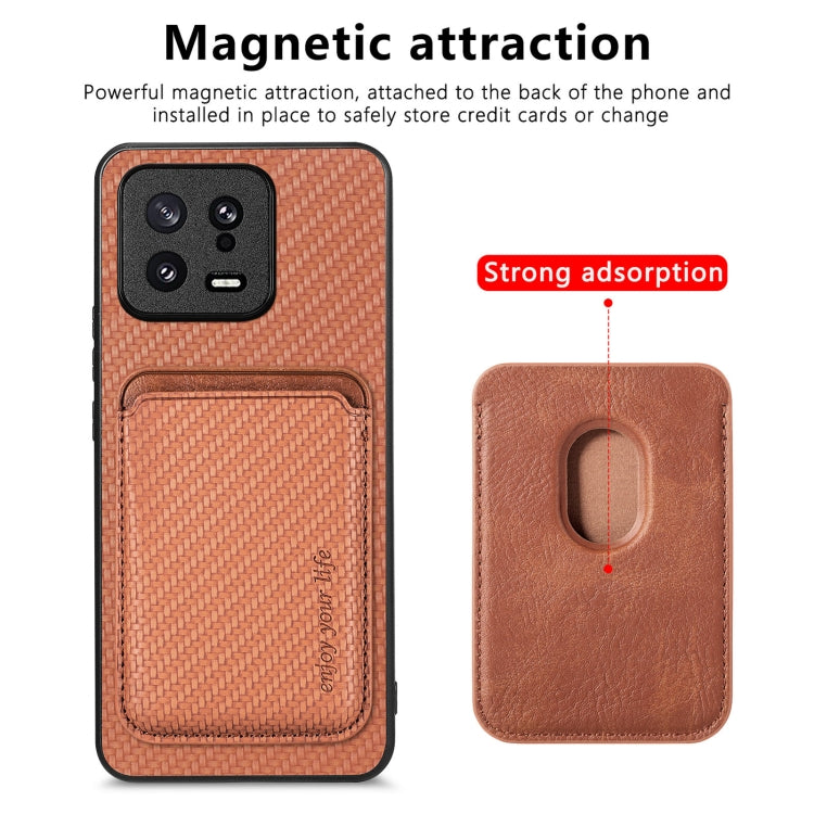 For Xiaomi 13 Carbon Fiber Leather Card Magsafe Phone Case(Brown) - 13 Cases by PMC TechLife | Online Shopping South Africa | PMC TechLife