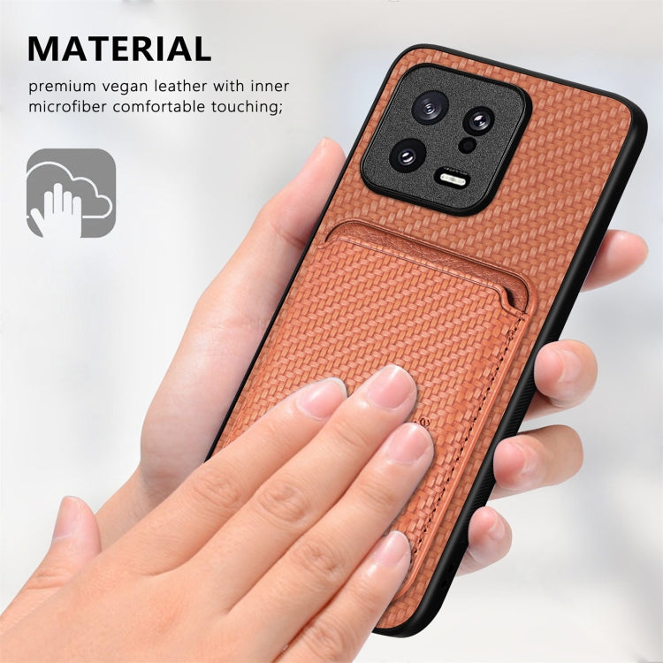 For Xiaomi 13 Carbon Fiber Leather Card Magsafe Phone Case(Brown) - 13 Cases by PMC TechLife | Online Shopping South Africa | PMC TechLife