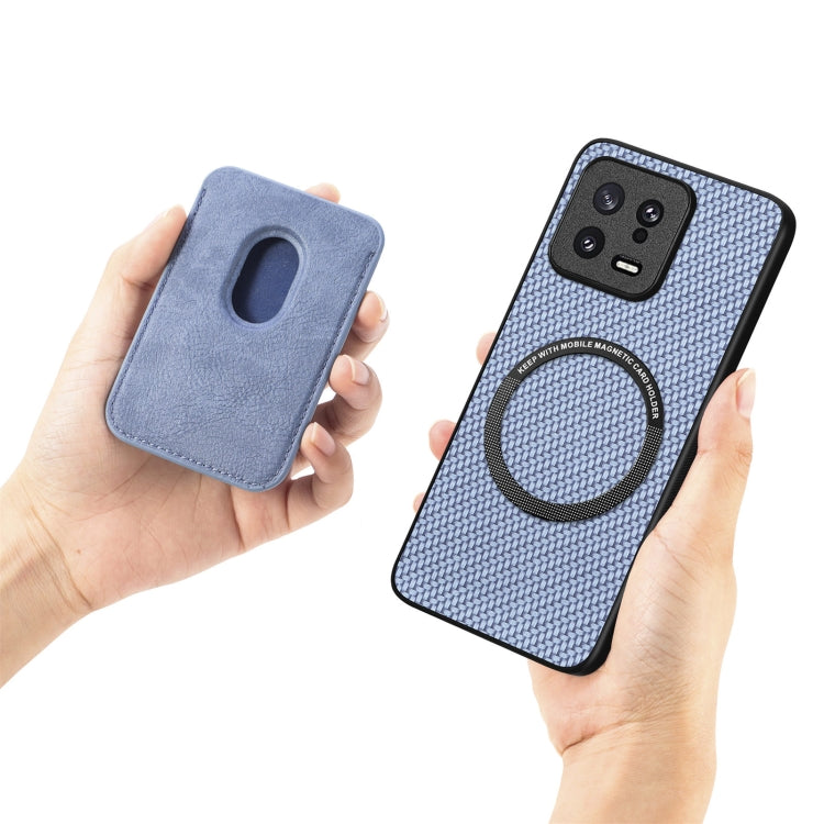 For Xiaomi 13 Carbon Fiber Leather Card Magsafe Phone Case(Khaki) - 13 Cases by PMC TechLife | Online Shopping South Africa | PMC TechLife