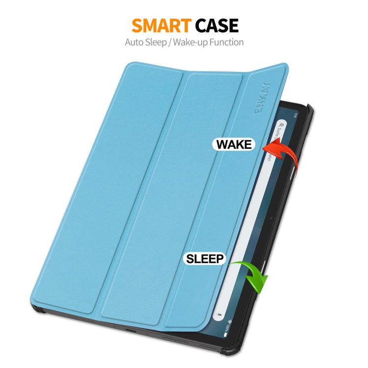 For Amazon Fire Max 11 ENKAY Tri-fold Custer Texture Leather Smart Tablet Case(Light Blue) - Amazon by ENKAY | Online Shopping South Africa | PMC TechLife | Buy Now Pay Later Mobicred