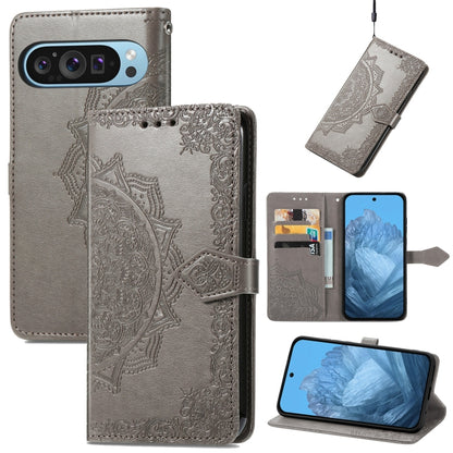 For Google Pixel 9 Mandala Flower Embossed Leather Phone Case(Gray) - Google Cases by PMC Jewellery | Online Shopping South Africa | PMC Jewellery | Buy Now Pay Later Mobicred