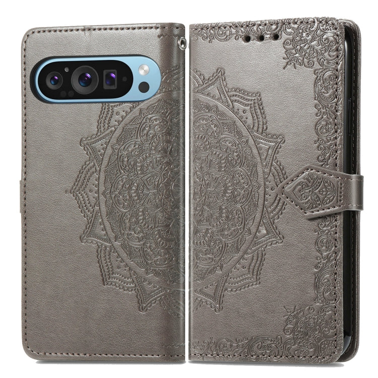 For Google Pixel 9 Mandala Flower Embossed Leather Phone Case(Gray) - Google Cases by PMC Jewellery | Online Shopping South Africa | PMC Jewellery | Buy Now Pay Later Mobicred