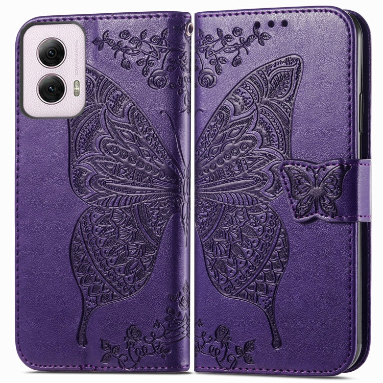 For Motorola Moto G Power 2024 Butterfly Love Flower Embossed Leather Phone Case(Dark Purple) - Motorola Cases by PMC Jewellery | Online Shopping South Africa | PMC Jewellery | Buy Now Pay Later Mobicred