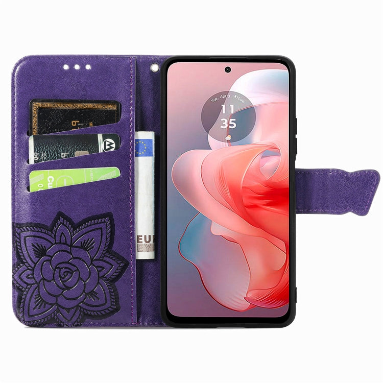 For Motorola Moto G Power 2024 Butterfly Love Flower Embossed Leather Phone Case(Dark Purple) - Motorola Cases by PMC Jewellery | Online Shopping South Africa | PMC Jewellery | Buy Now Pay Later Mobicred