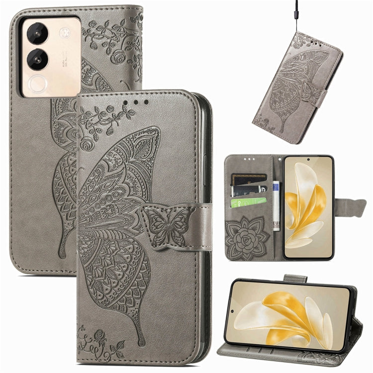 For vivo X100 Butterfly Love Flower Embossed Leather Phone Case(Gray) - vivo Cases by imak | Online Shopping South Africa | PMC Jewellery | Buy Now Pay Later Mobicred