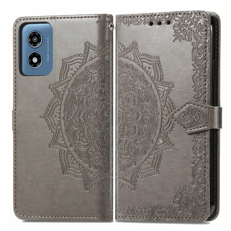 For Motorola Moto G Play 2024 Mandala Flower Embossed Leather Phone Case(Gray) - free shipping - PMC Jewellery - Order now!