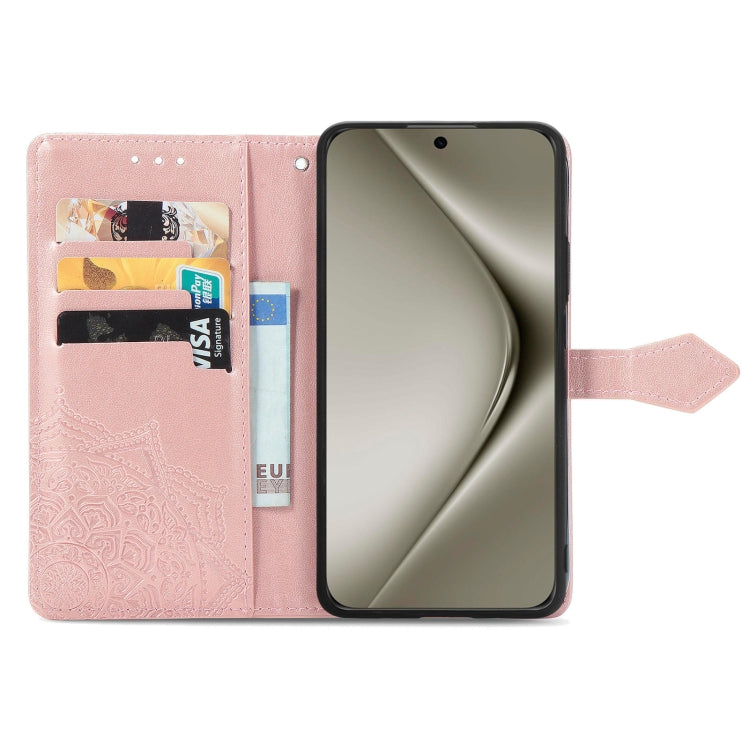 For Huawei Pura 70 Mandala Flower Embossed Leather Phone Case(Rose Gold) - Huawei Cases by PMC Jewellery | Online Shopping South Africa | PMC Jewellery | Buy Now Pay Later Mobicred