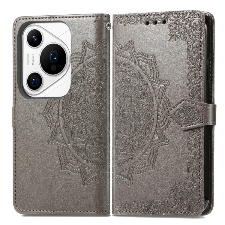 For Huawei Pura 70 Mandala Flower Embossed Leather Phone Case(Gray) - Huawei Cases by PMC Jewellery | Online Shopping South Africa | PMC Jewellery | Buy Now Pay Later Mobicred