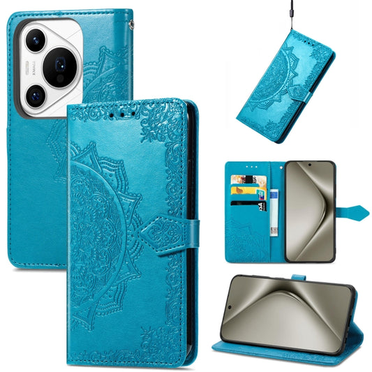 For Huawei Pura 70 Mandala Flower Embossed Leather Phone Case(Blue) - Huawei Cases by PMC Jewellery | Online Shopping South Africa | PMC Jewellery | Buy Now Pay Later Mobicred