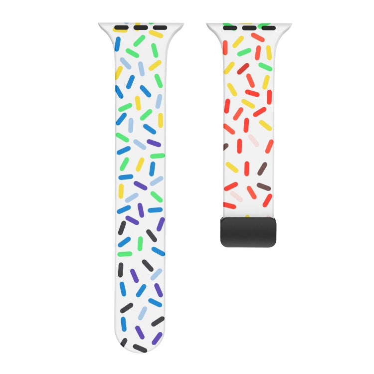 For Apple Watch 5 44mm Rainbow Dots Silicone Magnetic Black Buckle Watch Band(White) - Watch Bands by PMC TechLife | Online Shopping South Africa | PMC TechLife