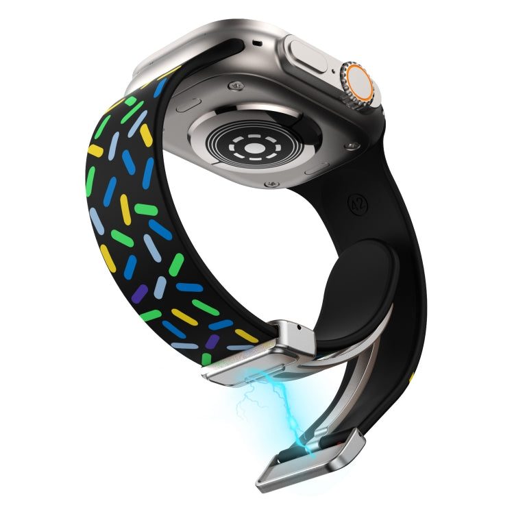 For Apple Watch 2 42mm Rainbow Dots Silicone Magnetic Buckle Watch Band(Black) - Watch Bands by PMC TechLife | Online Shopping South Africa | PMC TechLife