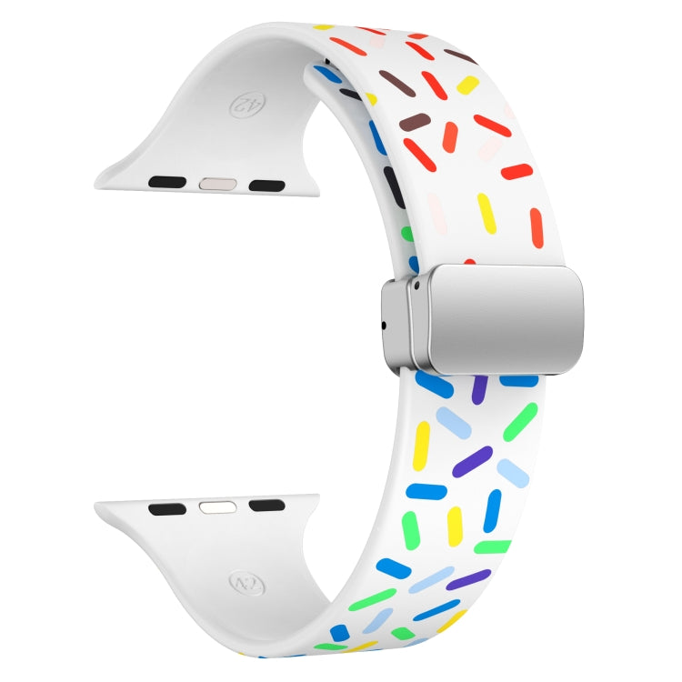 For Apple Watch 42mm Rainbow Dots Silicone Magnetic Buckle Watch Band(White) - Watch Bands by PMC TechLife | Online Shopping South Africa | PMC TechLife | Buy Now Pay Later Mobicred