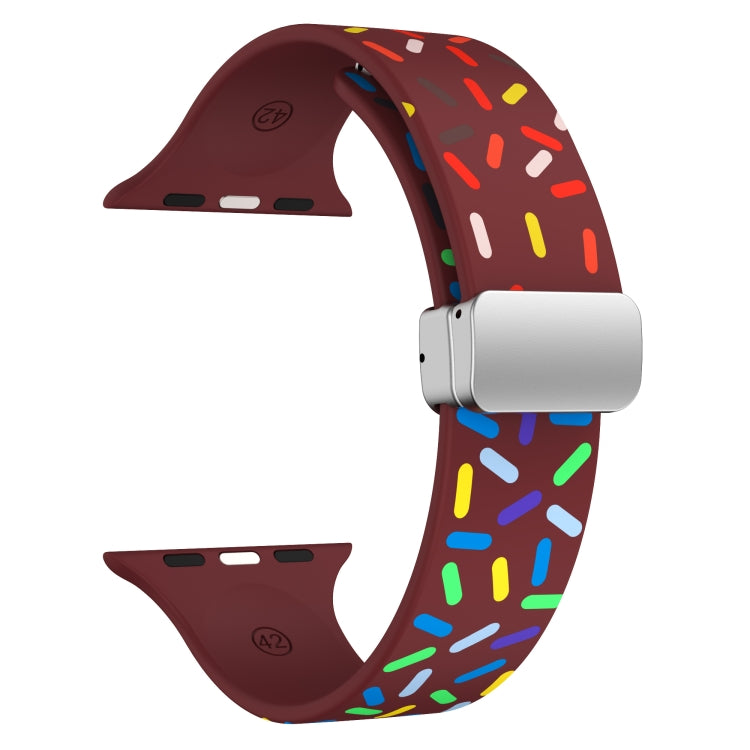 For Apple Watch 42mm Rainbow Dots Silicone Magnetic Buckle Watch Band(Wine) - Watch Bands by PMC TechLife | Online Shopping South Africa | PMC TechLife