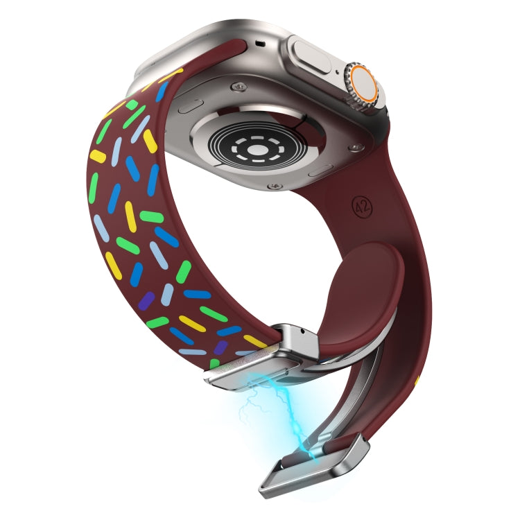 For Apple Watch 42mm Rainbow Dots Silicone Magnetic Buckle Watch Band(Wine) - Watch Bands by PMC TechLife | Online Shopping South Africa | PMC TechLife