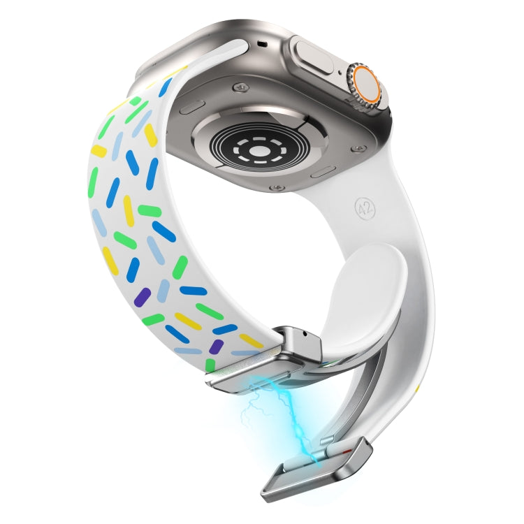 For Apple Watch 38mm Rainbow Dots Silicone Magnetic Buckle Watch Band(White) - Watch Bands by PMC TechLife | Online Shopping South Africa | PMC TechLife