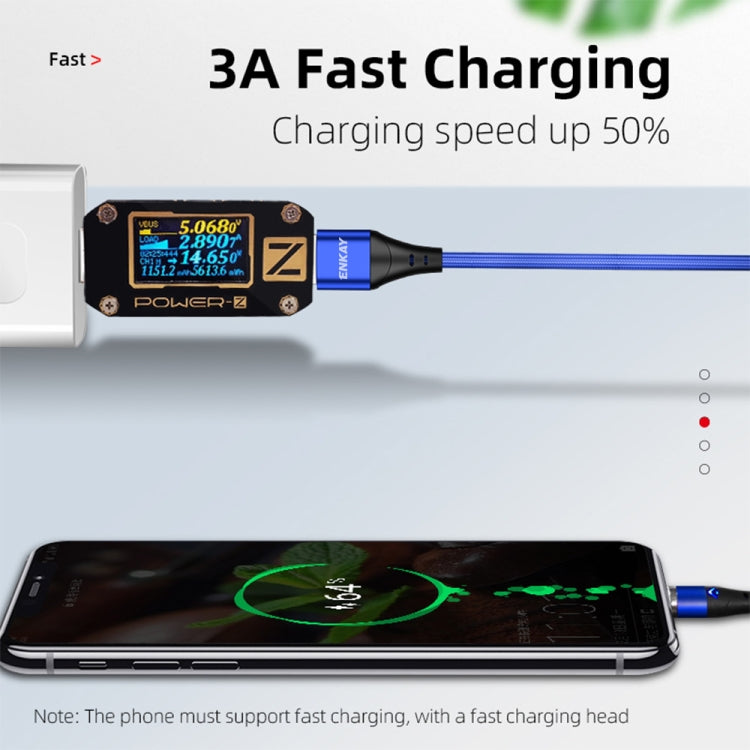 ENKAY 3A USB to 8 Pin Magnetic Fast Charging Data Cable with LED Light, Length:2m(Black) - Charging Cable & Head by ENKAY | Online Shopping South Africa | PMC Jewellery | Buy Now Pay Later Mobicred