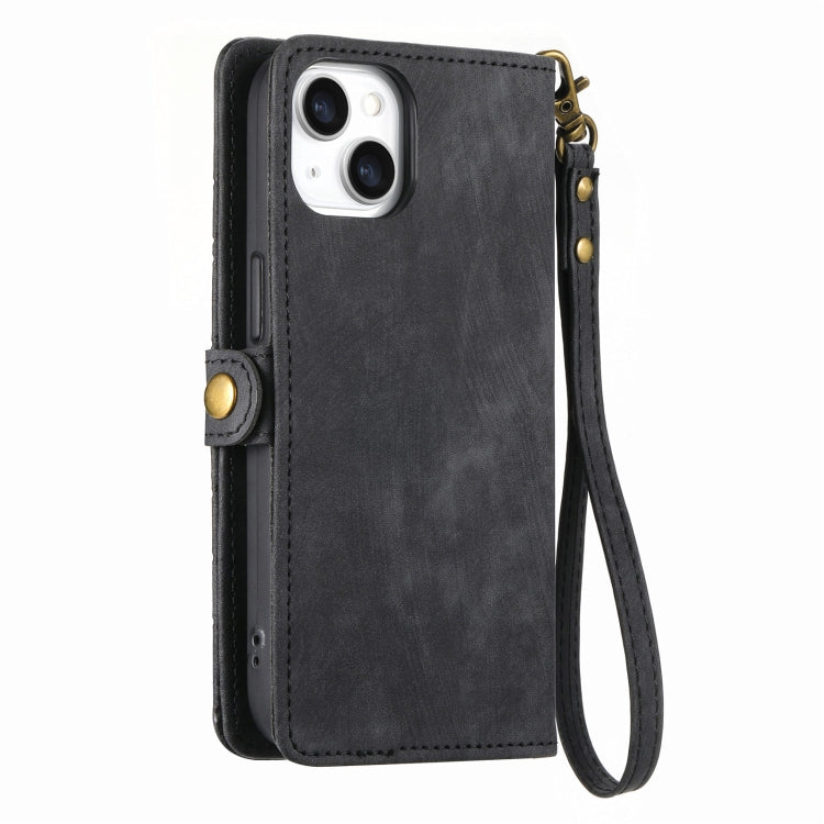 For iPhone 13 Geometric Zipper Wallet Side Buckle Leather Phone Case(Black) - free shipping - PMC TechLife - Order now!