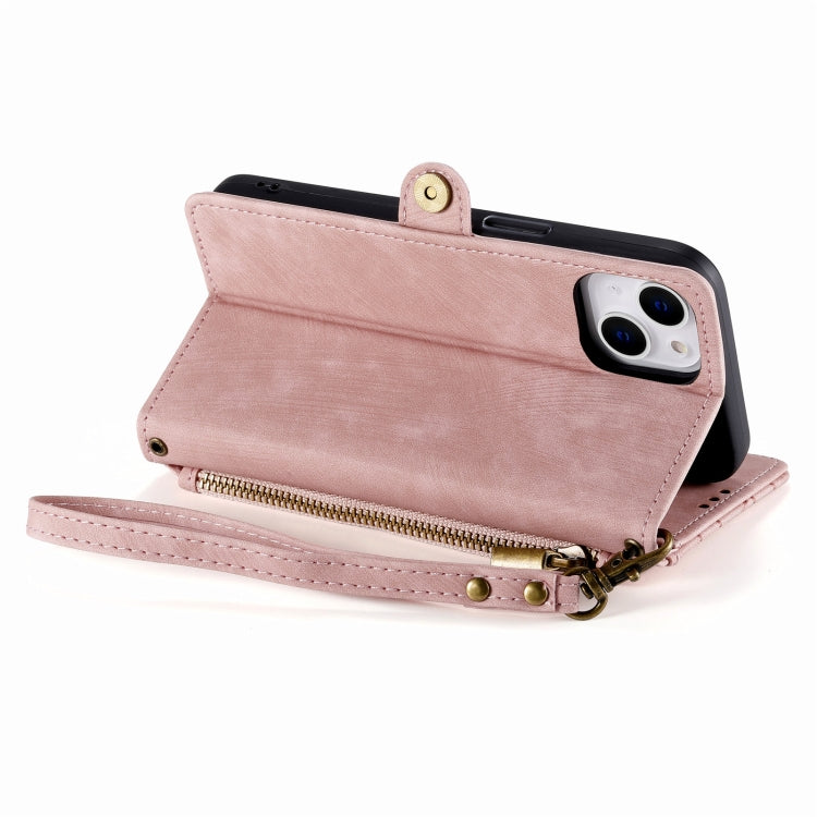 For iPhone 13 Pro Geometric Zipper Wallet Side Buckle Leather Phone Case(Pink) - free shipping - PMC TechLife - Order now!