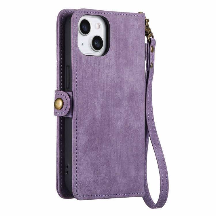 For iPhone 13 Pro Geometric Zipper Wallet Side Buckle Leather Phone Case(Purple) - free shipping - PMC TechLife - Order now!