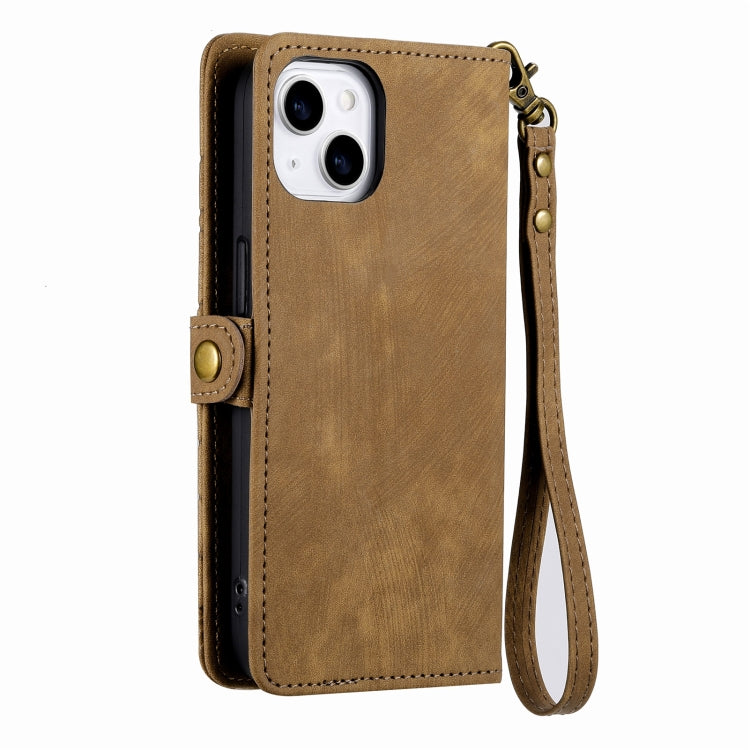 For iPhone 12 Pro Max Geometric Zipper Wallet Side Buckle Leather Phone Case(Brown) - free shipping - PMC TechLife - Order now!