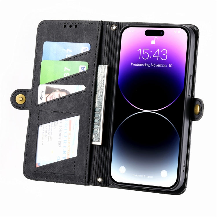 For iPhone X / XS Geometric Zipper Wallet Side Buckle Leather Phone Case(Black) - free shipping - PMC TechLife - Order now!