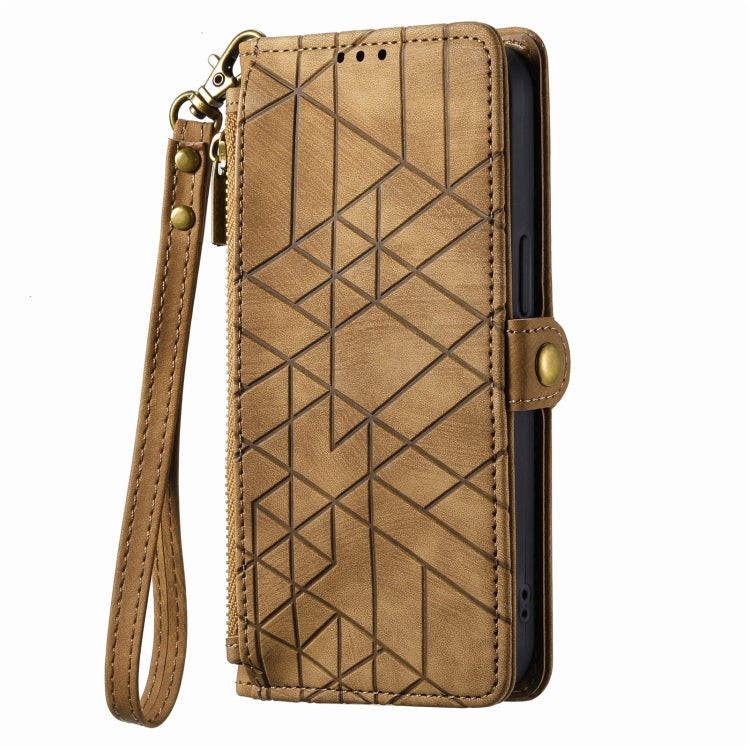 For iPhone XS Max Geometric Zipper Wallet Side Buckle Leather Phone Case(Brown) - free shipping - PMC TechLife - Order now!